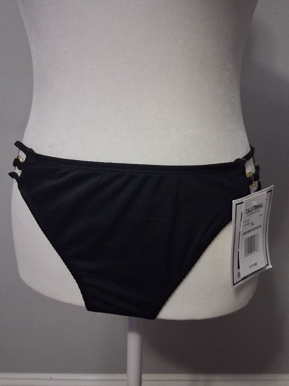 California Sunshine Swimwear Women's Black M Ribbed Side Strap Bikini Bottom
